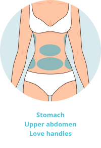 stomach, upper abdomen, and love handles