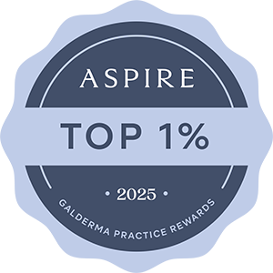 Aspire Top 1% Galderma Practice Rewards badge 2025