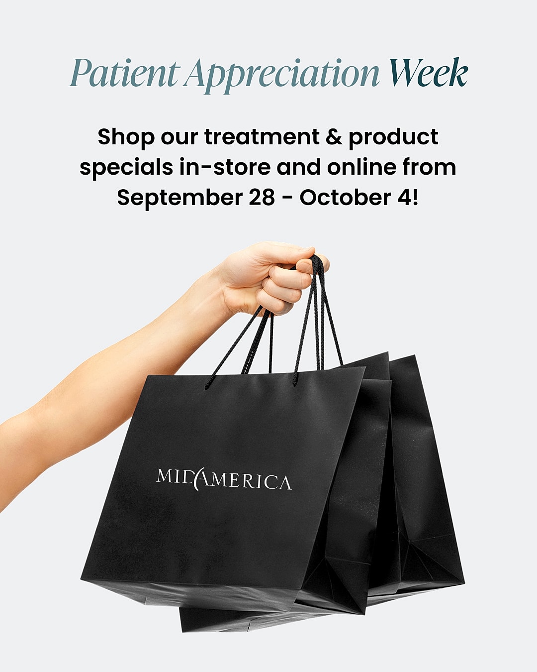 Black shopping bags for Patient Appreciation Week.
