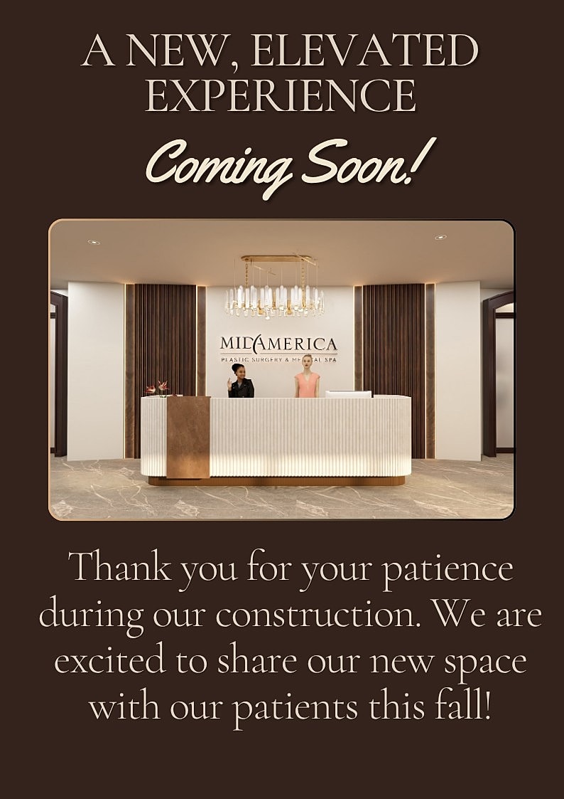New medical spa reception area, coming soon announcement.