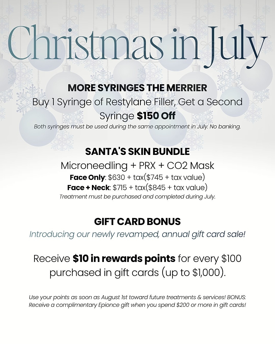 Christmas in July promotional deals and offers.