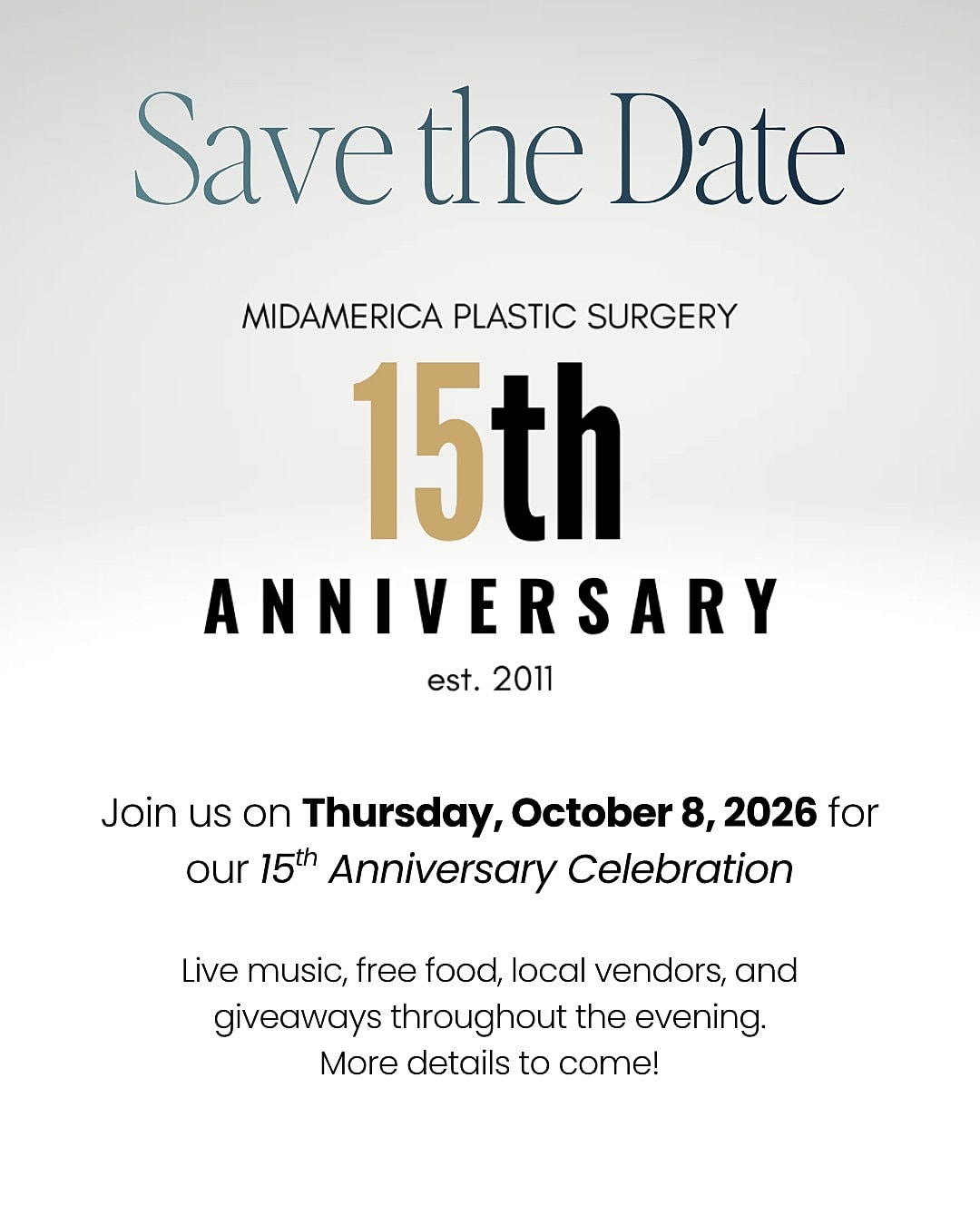 15th Anniversary Celebration Save the Date invitation