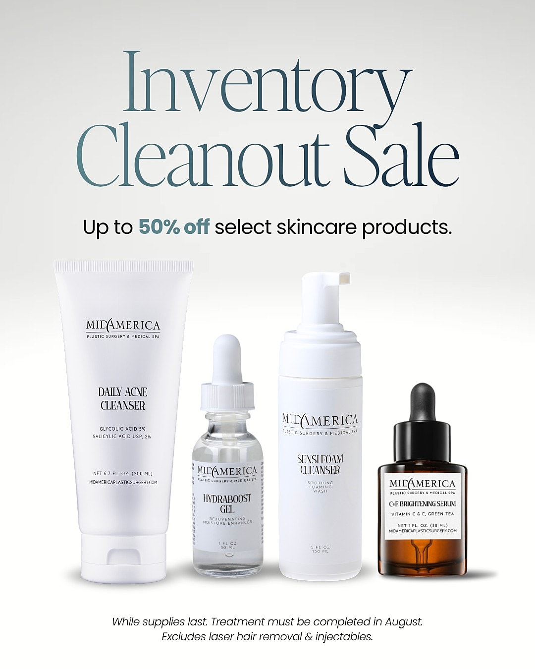 Inventory cleanout sale on skincare products